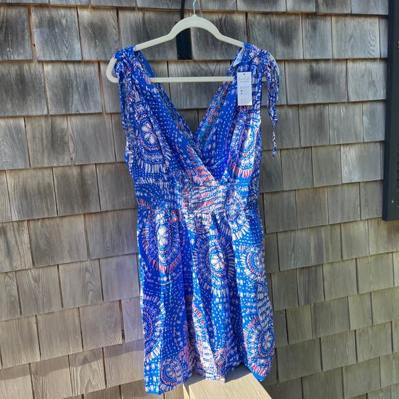 CUPSHE NWT Abstract Blue Mini Sun Dress, Size L, Sold Out On Site! - Picture 1 of 5